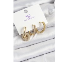 Pirinç Zİrkon Taşlı Halka Model Gold Renk 3'lü Kadın Küpe - TJ-BKP10945