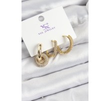 Pirinç Zİrkon Taşlı Halka Model Gold Renk 3'lü Kadın Küpe - TJ-BKP10945