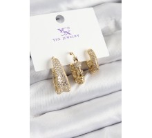 Pirinç Zİrkon Taşlı Halka Model Gold Renk 3'lü Kadın Küpe - TJ-BKP10946