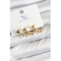 Pirinç Zİrkon Taşlı Kalp Model Gold Renk 3'lü Kadın Küpe TJ-BKP10947