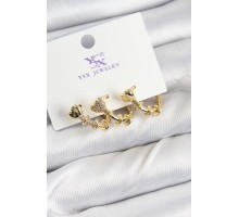 Pirinç Zİrkon Taşlı Kalp Model Gold Renk 3'lü Kadın Küpe - TJ-BKP10947