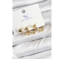 Pirinç Zİrkon Taşlı Kalp Model Gold Renk 3'lü Kadın Küpe - TJ-BKP10947