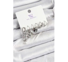 Pirinç Zİrkon Taşlı Dikdörtgen Model Gümüş Renk 3'lü Çift Kadın Küpe - TJ-BKP10954