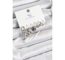 Pirinç Zİrkon Taşlı Dikdörtgen Model Gümüş Renk 3'lü Çift Kadın Küpe - TJ-BKP10954