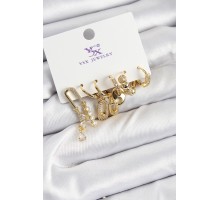 Pirinç Zİrkon Taşlı Dikdörtgen Model Gümüş Renk 3'lü Çift Kadın Küpe - TJ-BKP10955