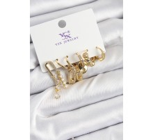 Pirinç Zİrkon Taşlı Dikdörtgen Model Gümüş Renk 3'lü Çift Kadın Küpe - TJ-BKP10955