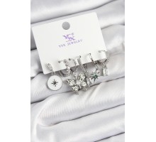 Pirinç Zİrkon Taşlı Kelebek ve Yıldız Model Gümüş Renk 3'lü Çift Kadın Küpe - TJ-BKP10958