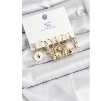 Pirinç Zİrkon Taşlı Kelebek ve Yıldız Model Gold Renk 3'lü Çift Kadın Küpe - TJ-BKP10959