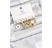 Pirinç Zİrkon Taşlı Kelebek ve Yıldız Model Gold Renk 3'lü Çift Kadın Küpe - TJ-BKP10959