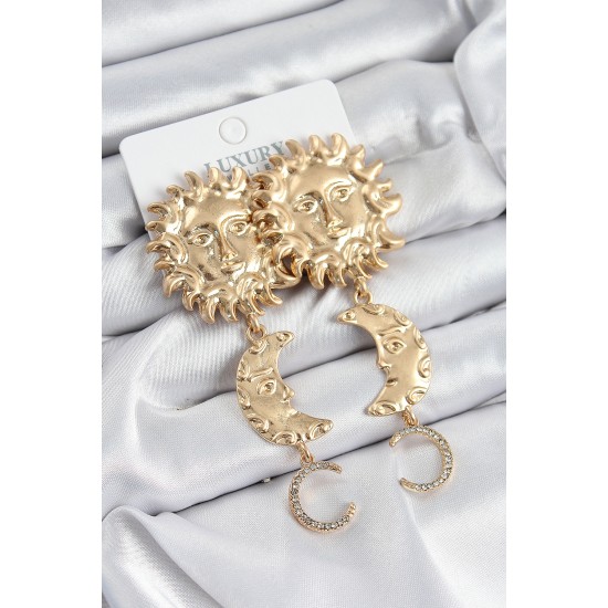 Pirinç Zirkon Taşlı Sallantılı Güneş Model Gold Renk Kadın Küpe - TJ-BKP10961