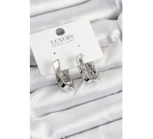 Pirinç Kıvrımlı Dikdörtgen Model Gümüş Renk Kadın Küpe - TJ-BKP10963