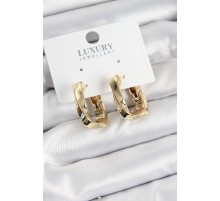 Pirinç Kıvrımlı Dikdörtgen Model Gold Renk Kadın Küpe - TJ-BKP10964