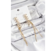 Pirinç Zirkon Taşlı Sallantılı Model Gold Renk 925 Ayar Gümüş Çivi Kadın Küpe - TJ-BKP10966