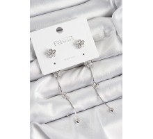 Pirinç Zirkon Taşlı Sallantılı Çiçek Model Gümüş Renk 925 Ayar Gümüş Çivi Kadın Küpe - TJ-BKP10967