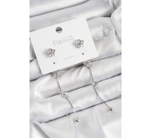 Pirinç Zirkon Taşlı Sallantılı Çiçek Model Gümüş Renk 925 Ayar Gümüş Çivi Kadın Küpe - TJ-BKP10967