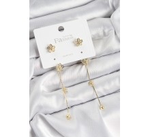 Pirinç Zirkon Taşlı Sallantılı Çiçek Model Gold Renk 925 Ayar Gümüş Çivi Kadın Küpe - TJ-BKP10968