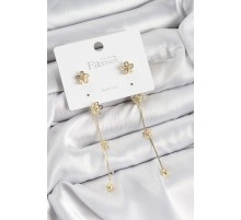 Pirinç Zirkon Taşlı Sallantılı Çiçek Model Gold Renk 925 Ayar Gümüş Çivi Kadın Küpe - TJ-BKP10968