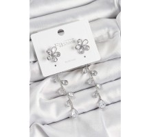 Pirinç Zirkon Taşlı Sallantılı Çiçek Model Gümüş Renk 925 Ayar Gümüş Çivi Kadın Küpe - TJ-BKP10969