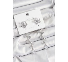 Pirinç Zirkon Taşlı Sallantılı Çiçek Model Gümüş Renk 925 Ayar Gümüş Çivi Kadın Küpe - TJ-BKP10969