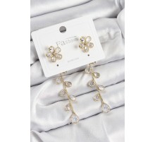 Pirinç Zirkon Taşlı Sallantılı Çiçek Model Gold Renk 925 Ayar Gümüş Çivi Kadın Küpe - TJ-BKP10970