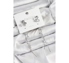 Pirinç Zirkon Taşlı Sallantılı Kelebek Model Gümüş Renk 925 Ayar Gümüş Çivi Kadın Küpe - TJ-BKP10971