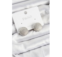 Pirinç Zirkon Taşlı İstiridye Model Gümüş Renk 925 Ayar Gümüş Çivi Kadın Küpe - TJ-BKP10973