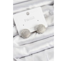 Pirinç Zirkon Taşlı İstiridye Model Gümüş Renk 925 Ayar Gümüş Çivi Kadın Küpe - TJ-BKP10973