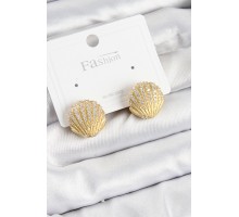 Pirinç Zirkon Taşlı İstiridye Model Gold Renk 925 Ayar Gümüş Çivi Kadın Küpe - TJ-BKP10974