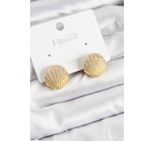 Pirinç Zirkon Taşlı İstiridye Model Gold Renk 925 Ayar Gümüş Çivi Kadın Küpe - TJ-BKP10974