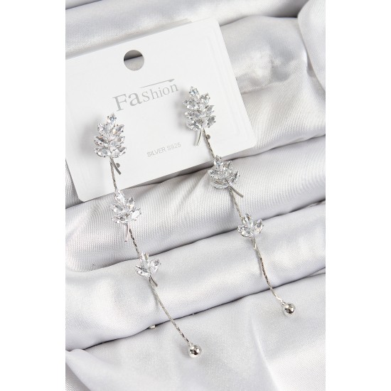 Pirinç Zirkon Taşlı Sallantılı  Model Gümüş Renk 925 Ayar Gümüş Çivi Kadın Küpe - TJ-BKP10975