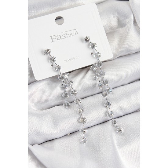 Pirinç Zirkon Taşlı Sallantılı  Model Gümüş Renk 925 Ayar Gümüş Çivi Kadın Küpe - TJ-BKP10977