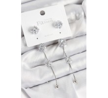 Pirinç Zirkon Taşlı Sallantılı  Model Gümüş Renk 925 Ayar Gümüş Çivi Kadın Küpe - TJ-BKP10979