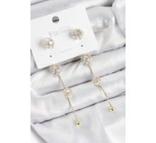 Pirinç Zirkon Taşlı Sallantılı  Model Gold Renk 925 Ayar Gümüş Çivi Kadın Küpe - TJ-BKP10980