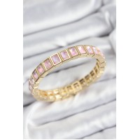 Pirinç Pembe Zirkon Taşlı Dikdörtgen Model Gold Renk Lastikli Kadın Bileklik TJ-BB7491
