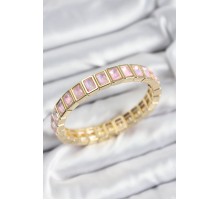 Pirinç Pembe Zirkon Taşlı Dikdörtgen Model Gold Renk Lastikli Kadın Bileklik - TJ-BB7491