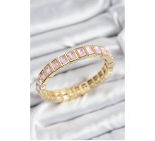 Pirinç Pembe Zirkon Taşlı Dikdörtgen Model Gold Renk Lastikli Kadın Bileklik - TJ-BB7491