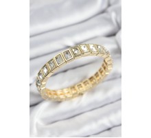 Pirinç Zirkon Taşlı Dikdörtgen Model Gold Renk Lastikli Kadın Bileklik - TJ-BB7492