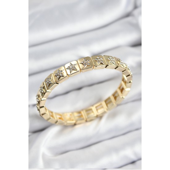 Pirinç Zirkon Taşlı Yıldız Model Gold Renk Lastikli Kadın Bileklik - TJ-BB7494