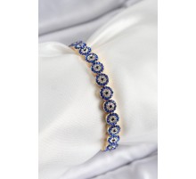Pirinç Zirkon Taşlı Lacivert Nazar Model Gold Renk Lastikli Kadın Bileklik - TJ-BB7495