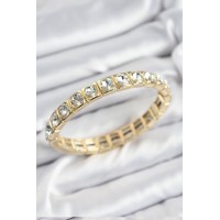 Pirinç Zirkon Taşlı Kare Model Gold Renk Lastikli Kadın Bileklik TJ-BB7497