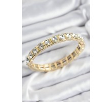 Pirinç Zirkon Taşlı Kare Model Gold Renk Lastikli Kadın Bileklik - TJ-BB7497