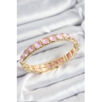 Pirinç Pembe Zirkon Taşlı Kare Model Gold Renk Lastikli Kadın Bileklik TJ-BB7499