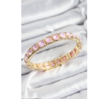 Pirinç Pembe Zirkon Taşlı Kare Model Gold Renk Lastikli Kadın Bileklik - TJ-BB7499