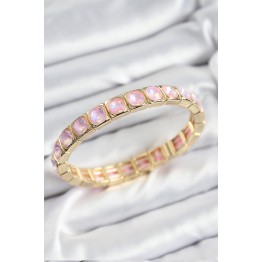 Pirinç Pembe Zirkon Taşlı Kare Model Gold Renk Lastikli Kadın Bileklik TJ-BB7499