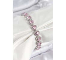 Pirinç Zirkon Taşlı Pembe Kalp Baget Model Gümüş Renk VIP Seri Kadın Bileklik - TJ-BB7501