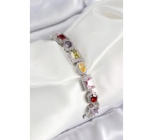 Pirinç Karışık Zirkon Taşlı Baget Model Gümüş Renk VIP Seri Kadın Bileklik - TJ-BB7503