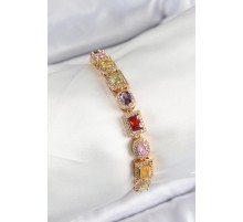 Pirinç Karışık Zirkon Taşlı Baget Model Gold Renk VIP Seri Kadın Bileklik - TJ-BB7504