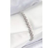 Pirinç Zirkon Taşlı Yarım Topcuk Model Gümüş Renk VIP Seri Kadın Bileklik - TJ-BB7507