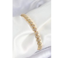 Pirinç Zirkon Taşlı Yarım Topcuk Model Gold Renk VIP Seri Kadın Bileklik - TJ-BB7508
