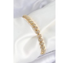Pirinç Zirkon Taşlı Yarım Topcuk Model Gold Renk VIP Seri Kadın Bileklik - TJ-BB7508